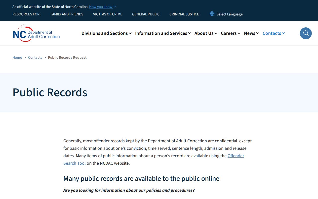NCDAC records request for Caldwell Correctional Center release records