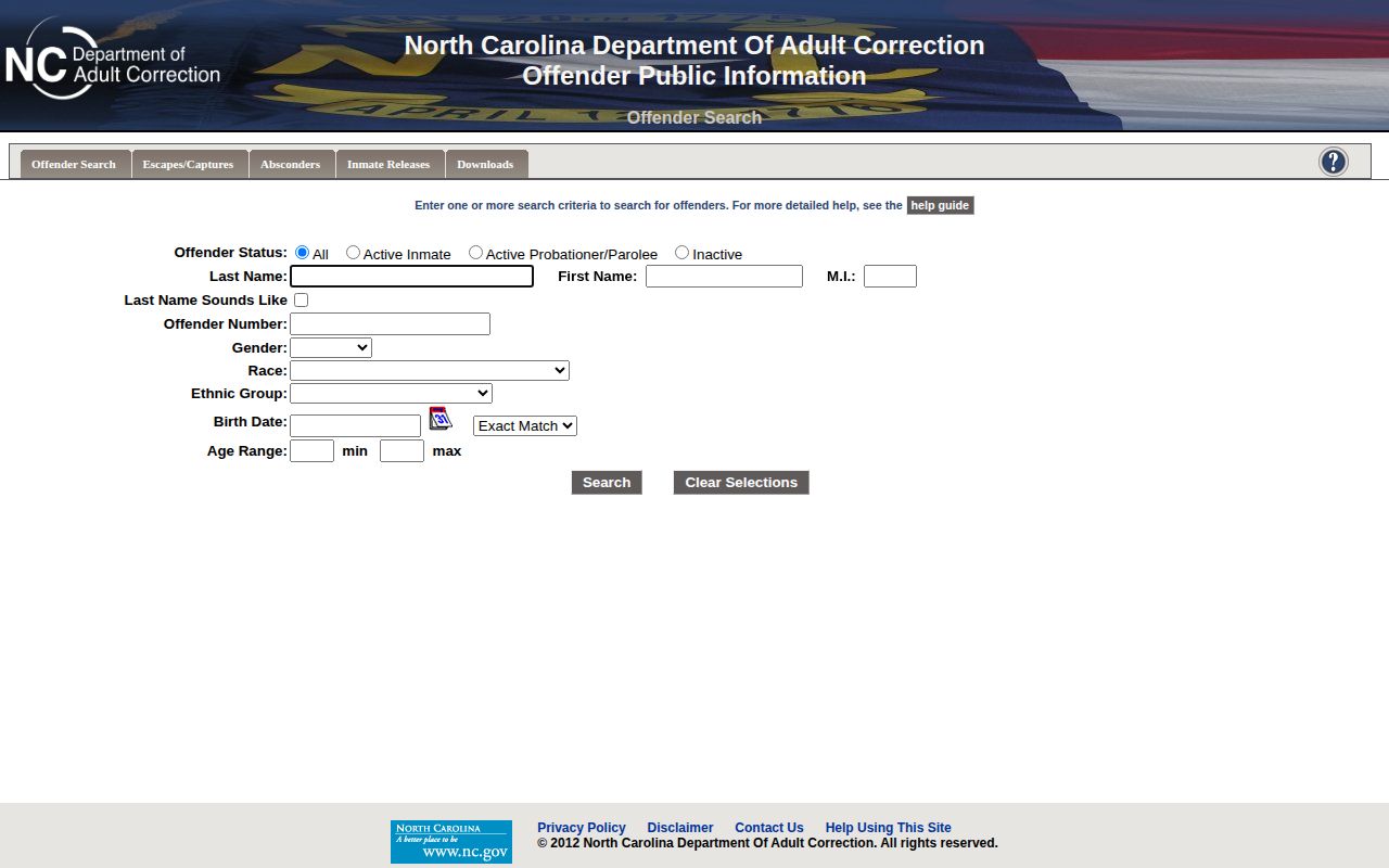 NCDAC search fields for Caldwell County released inmates