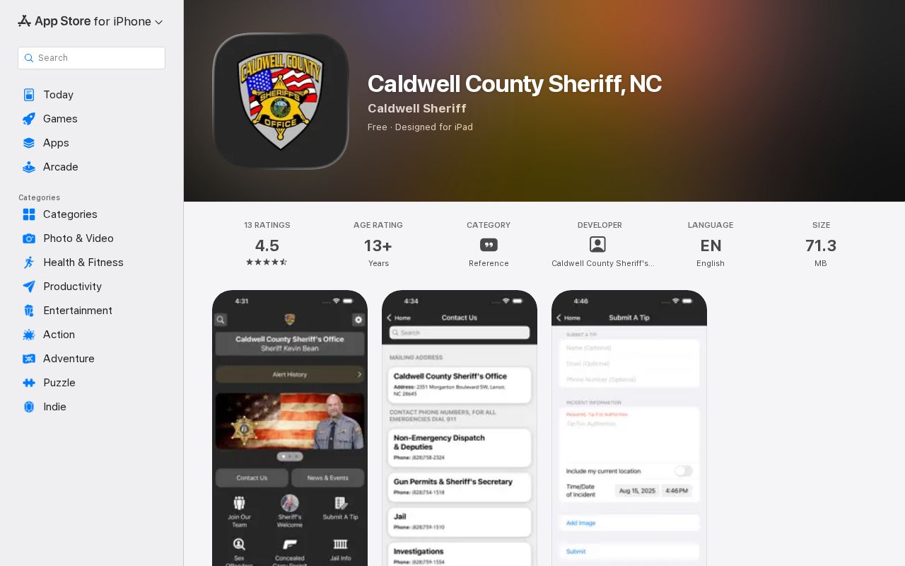 Caldwell County 24-hour release sheriff app listing